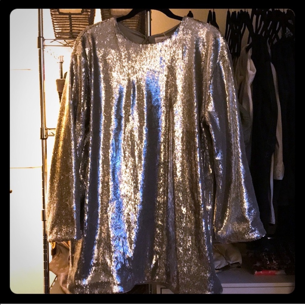 FUN Lovers+Friends Silver Sequin Mini Dress - Picture 2 of 2